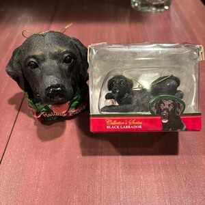 2 vintage black lab/black dog Christmas ornaments